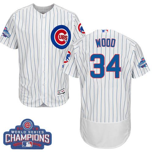 Cubs #34 Kerry Wood White Flexbase Authentic Collection 2016 World Series Champions Stitched MLB Jersey